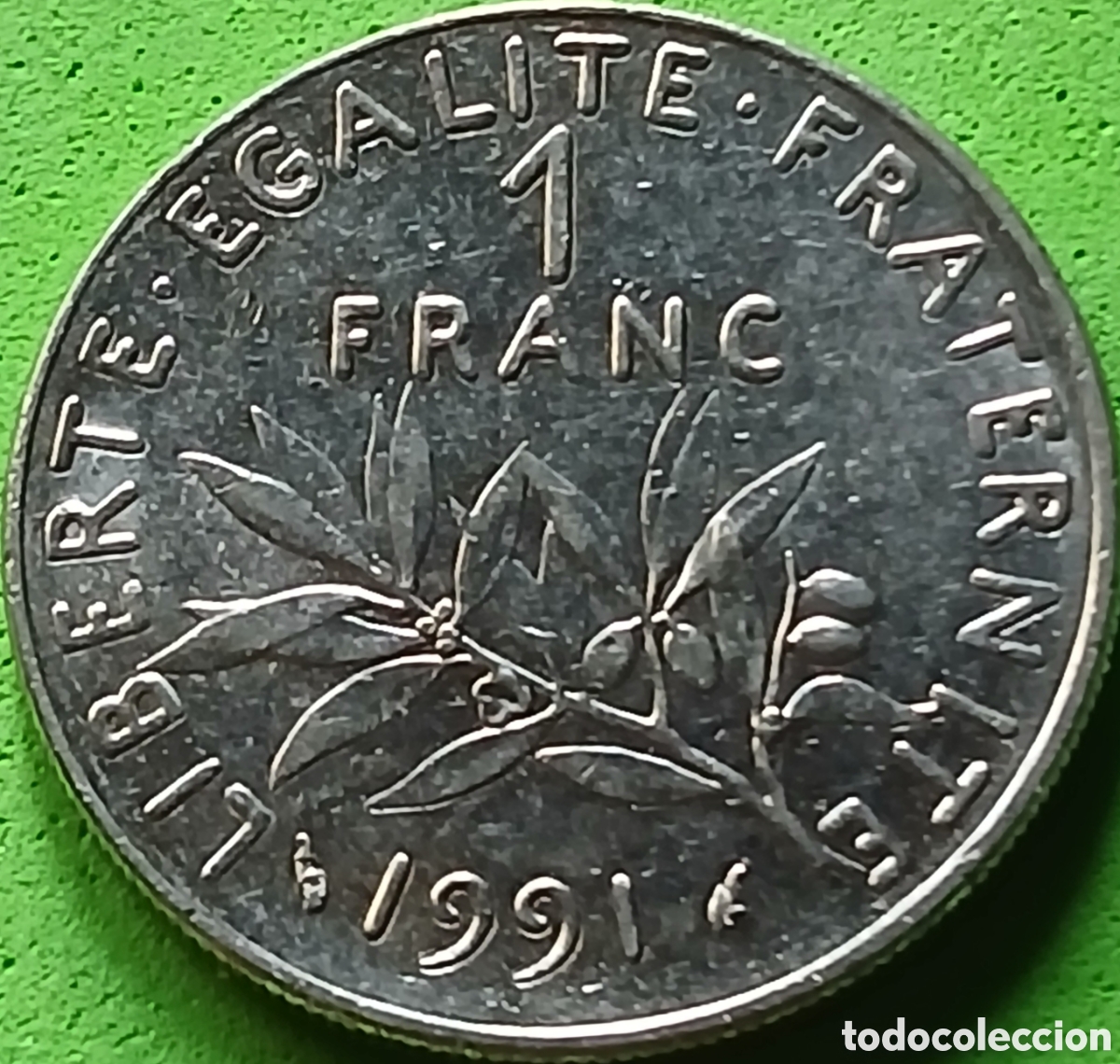 Monedas antiguas de Europa: Francia 1 franco 1991 km#925 alineaci&oacute;n moneda (180&deg;)