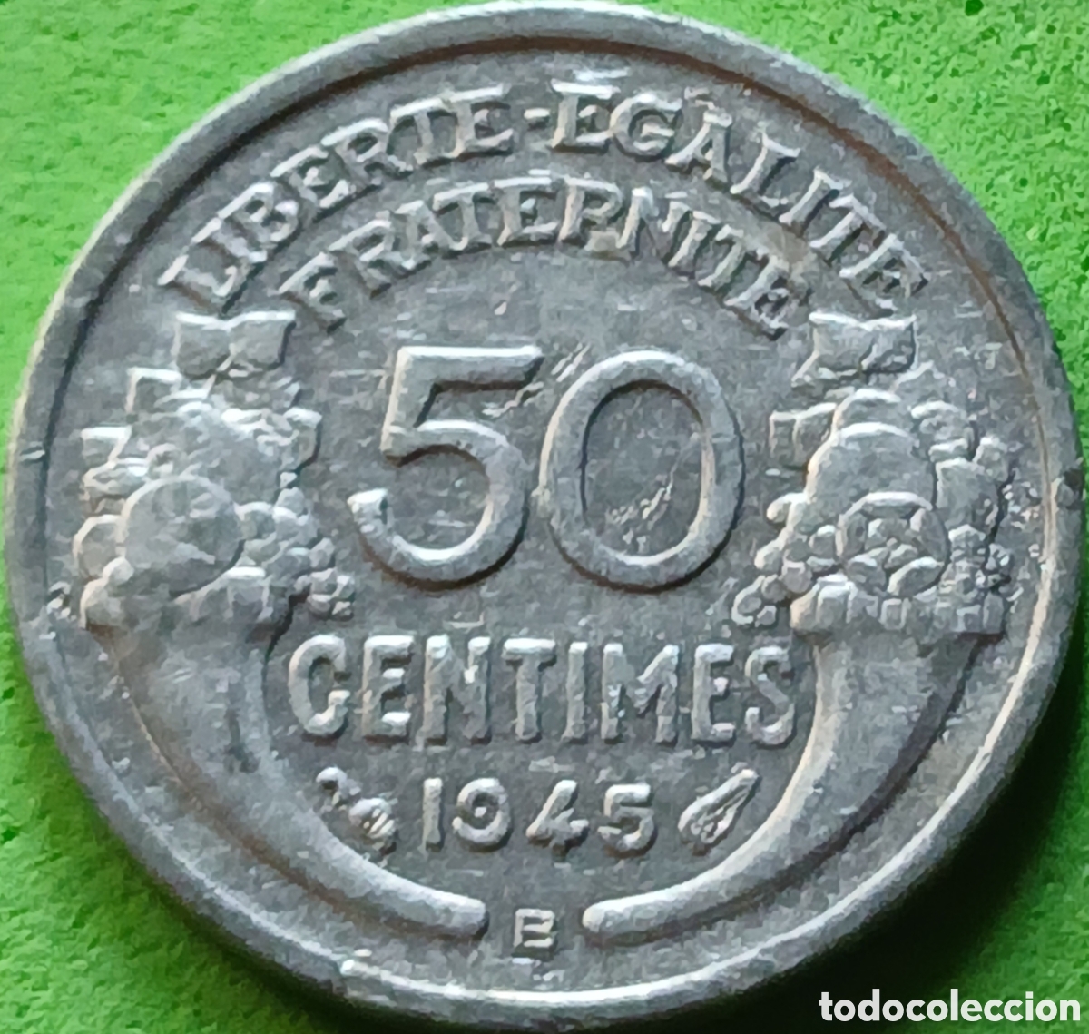 Monedas antiguas de Europa: Francia 50 c&eacute;ntimos 1945 B Beaumont-le-Roger km#894a