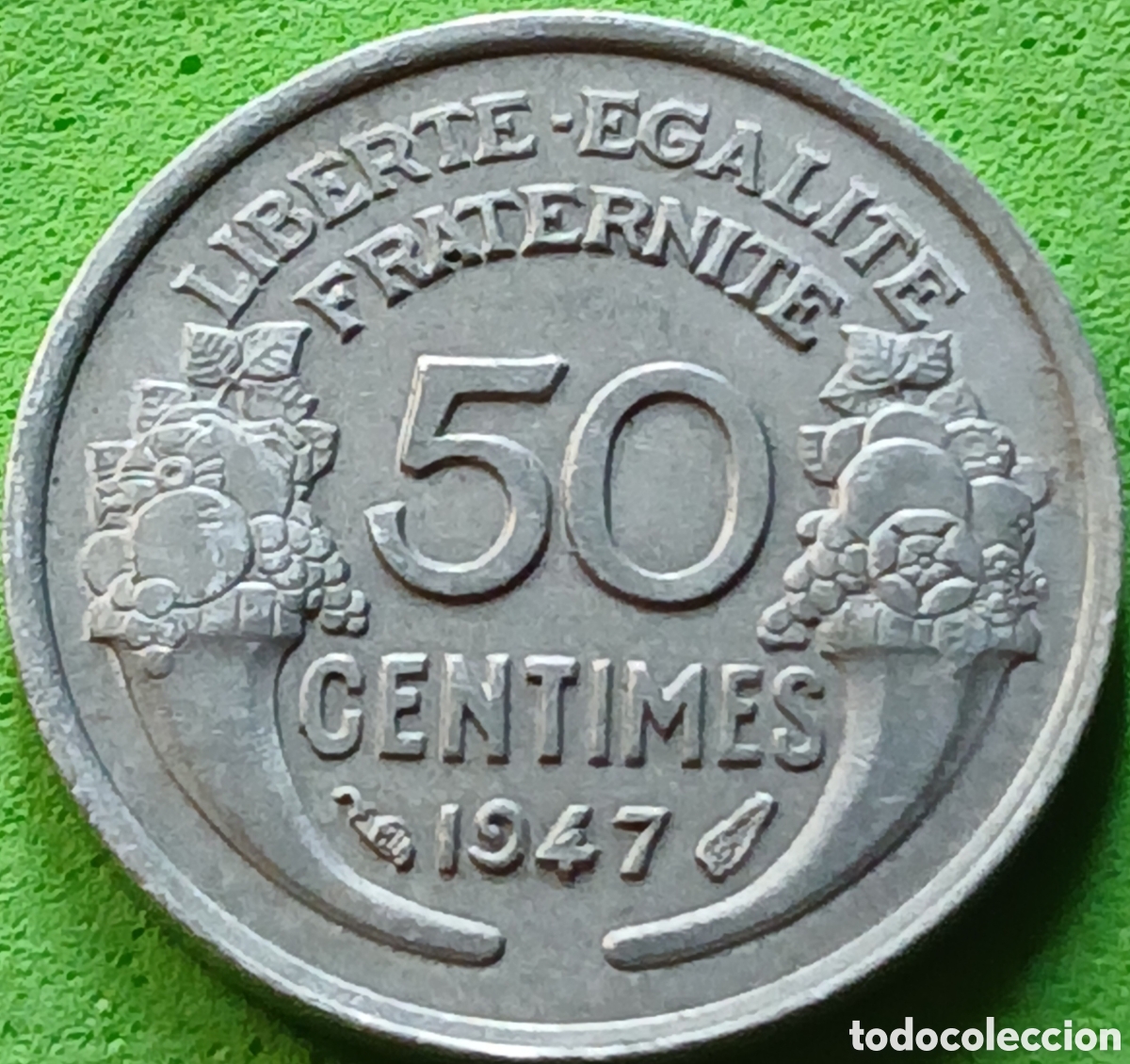 Monedas antiguas de Europa: Francia 50 c&eacute;ntimos 1947 km#894a sin marca de ceca
