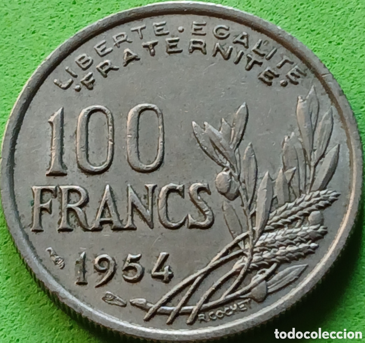 Monedas antiguas de Europa: Francia 100 francos 1954 km#919 sin marca de ceca