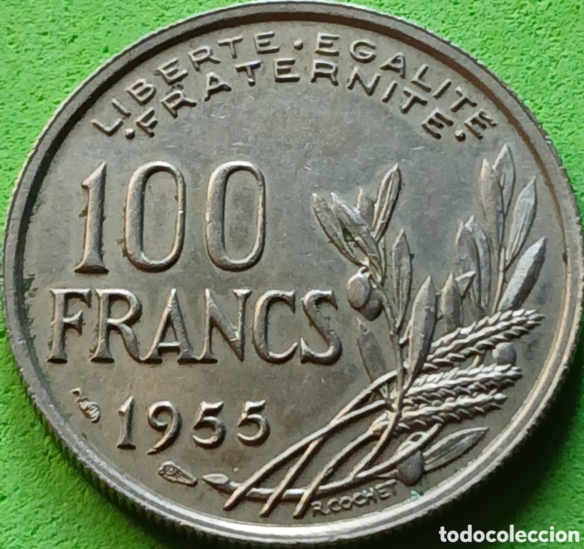 Monedas antiguas de Europa: Francia 100 francos 1955 km#919 sin marca de ceca
