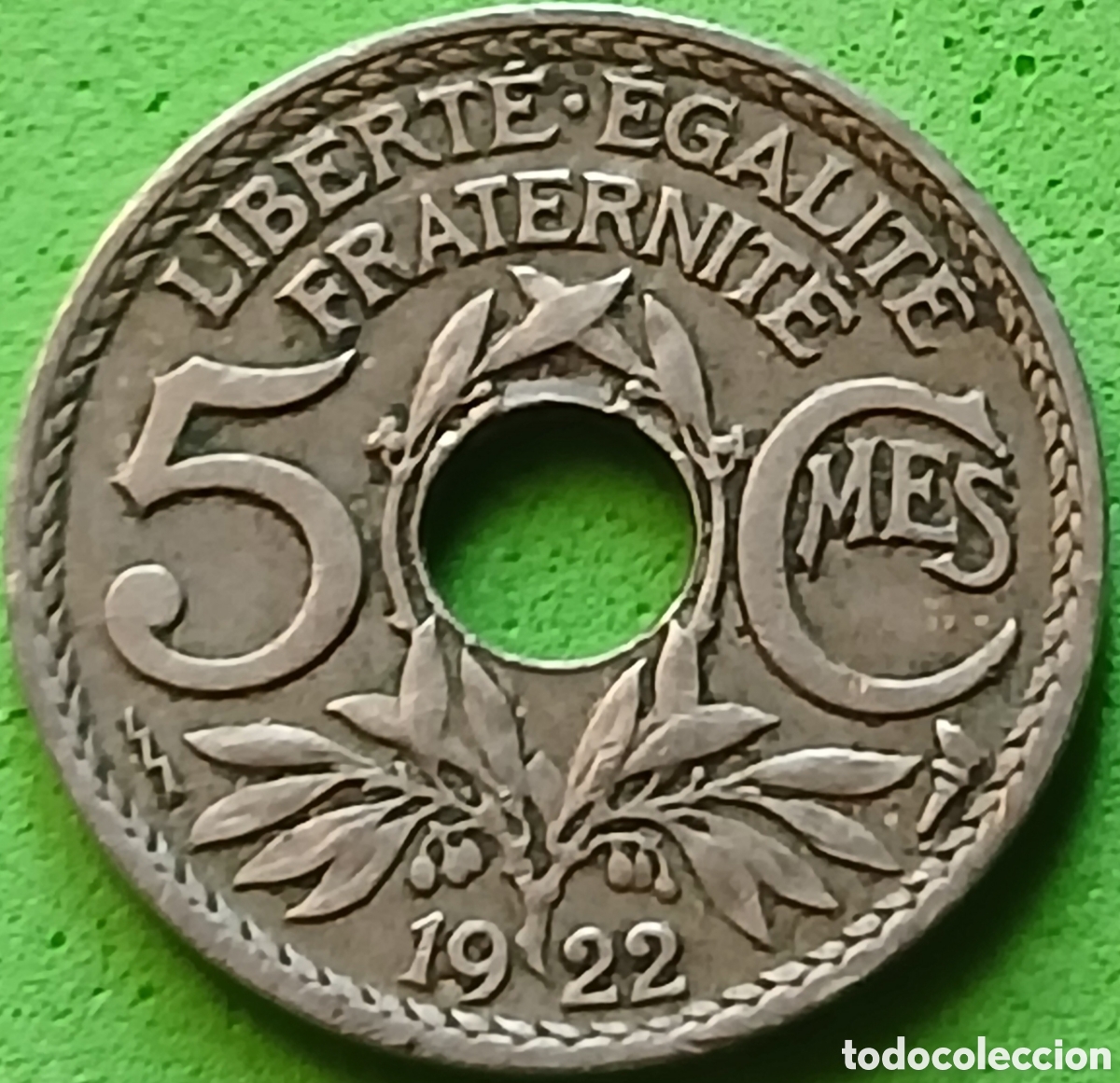 Monedas antiguas de Europa: Francia 5 c&eacute;ntimos 1922 km#875 ceca &rdquo;Relampago &rdquo; - Poissy