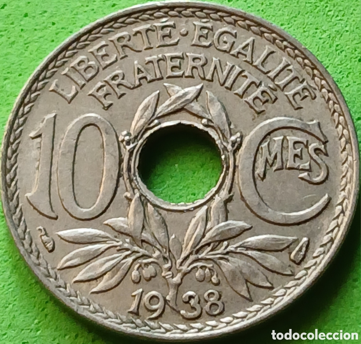 Monedas antiguas de Europa: Francia 10 c&eacute;ntimos 1938 km#866a sin puntos