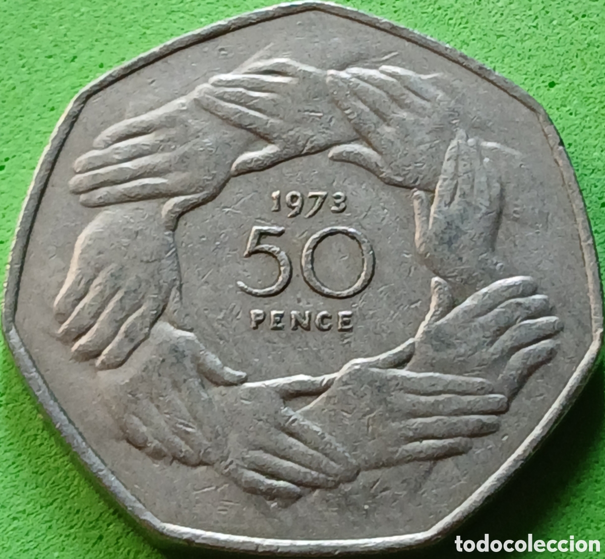 Monedas antiguas de Europa: Reino Unido 50 pence 1973 km#918 Entrada a la CEE