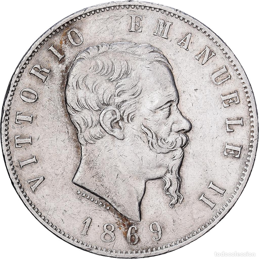 Monedas antiguas de Europa: [#1550972] Italia, Vittorio Emanuele II, 5 Lire, 1869, Milan, Plata, MBC, KM:8.3