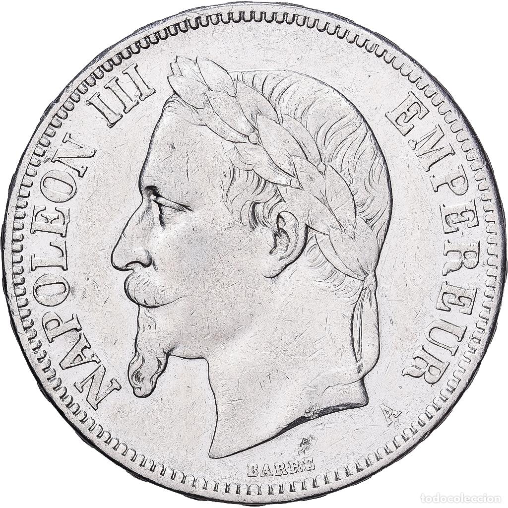 Monedas antiguas de Europa: [#1551186] Francia, Napoleon III, 5 Francs, 1870, Paris, Plata, MBC+, Gadoury:739, KM:799.1
