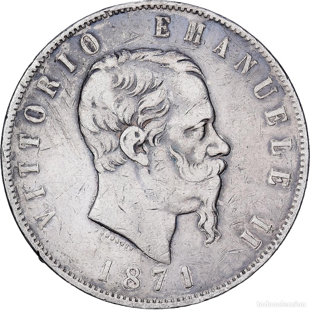 Monedas antiguas de Europa: [#1550955] Italia, Vittorio Emanuele II, 5 Lire, 1871, Milan, Plata, BC+, KM:8.3
