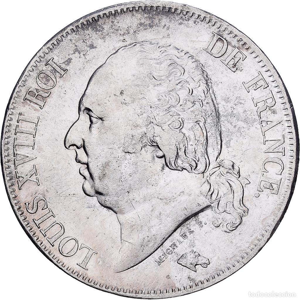 Monedas antiguas de Europa: [#1550996] Francia, Louis XVIII, 5 Francs, 1824, Lille, Plata, BC+, Gadoury:614, KM:711.13