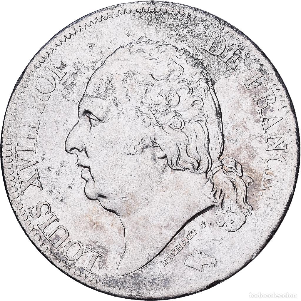 Monedas antiguas de Europa: [#1550993] Francia, Louis XVIII, 5 Francs, 1822, Paris, Plata, BC+, Gadoury:614, KM:711.1