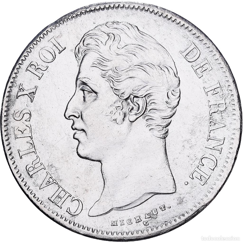 Monedas antiguas de Europa: [#1551004] Francia, Charles X, 5 Francs, 1827, Rouen, Plata, BC+, Gadoury:644, KM:728.2
