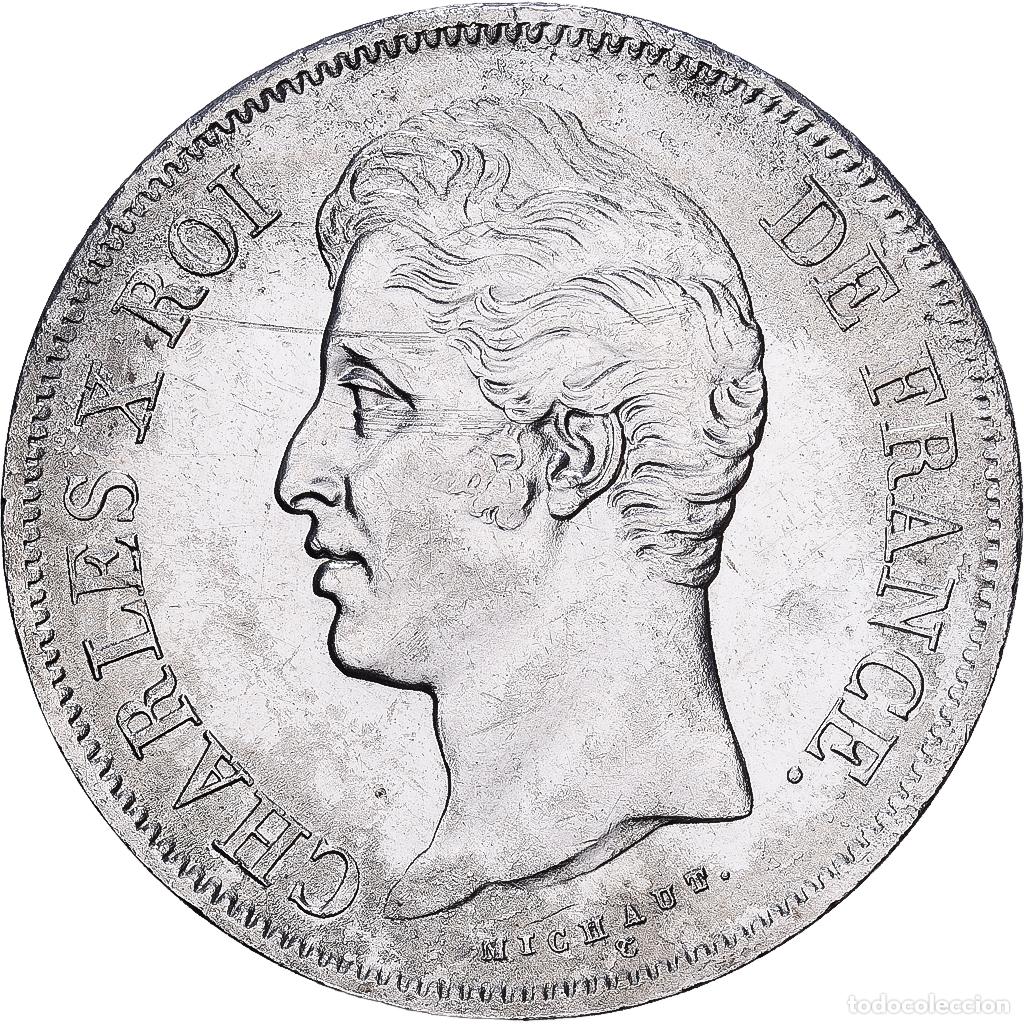 Monedas antiguas de Europa: [#1551007] Francia, Charles X, 5 Francs, 1828, Rouen, Plata, BC+, Gadoury:644, KM:728.2