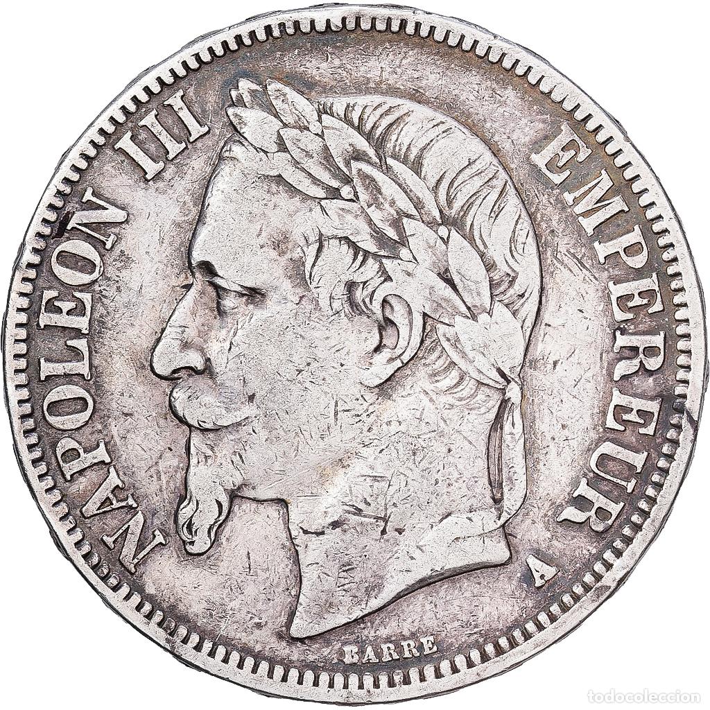 Monedas antiguas de Europa: [#1551347] Francia, Napoleon III, 5 Francs, 1867, Paris, Plata, BC+, Gadoury:739, KM:799.1