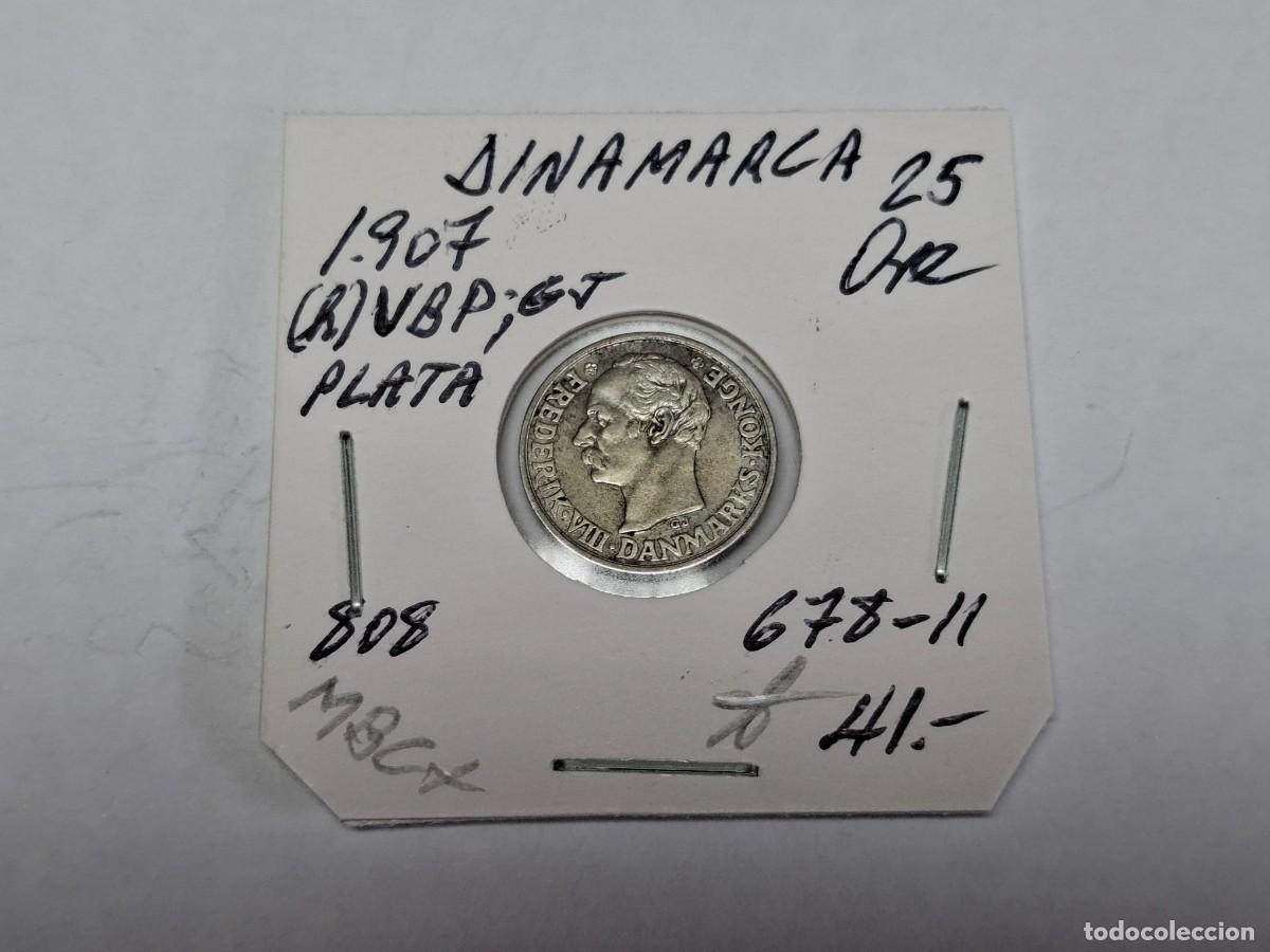 Monedas antiguas de Europa: 25 ORE de PLATA de 1907 (h) VBP KM 808 DINAMARCA en MBC+