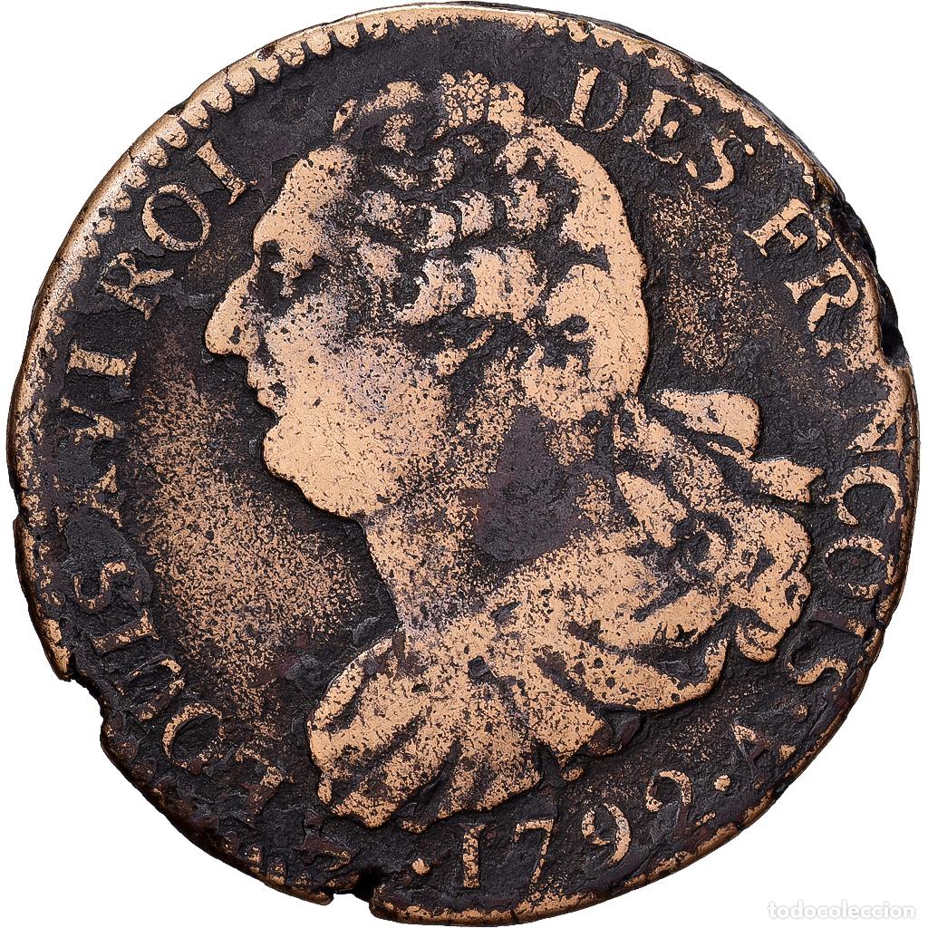 Monedas antiguas de Europa: [#1551252] Francia, Louis XVI, 2 sols fran&ccedil;ois, 1792 / AN 4, Paris, Bronce, BC+