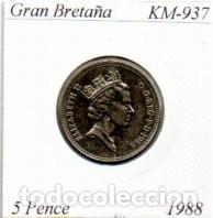 Monedas antiguas de Europa: GRAN BRETA&Ntilde;A 1988, 5 PENCE, KM-937, SC