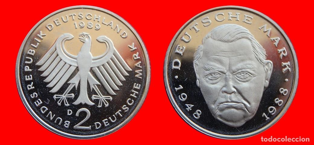 Monedas antiguas de Europa: 2 MARCOS 1989-D LUDWIG ERHARD PROOF BRD ALEMANIA-150749