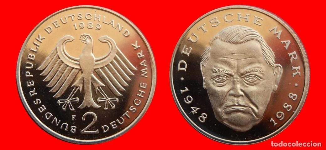 Monedas antiguas de Europa: 2 MARCOS 1989-F LUDWIG ERHARD PROOF BRD ALEMANIA-150750