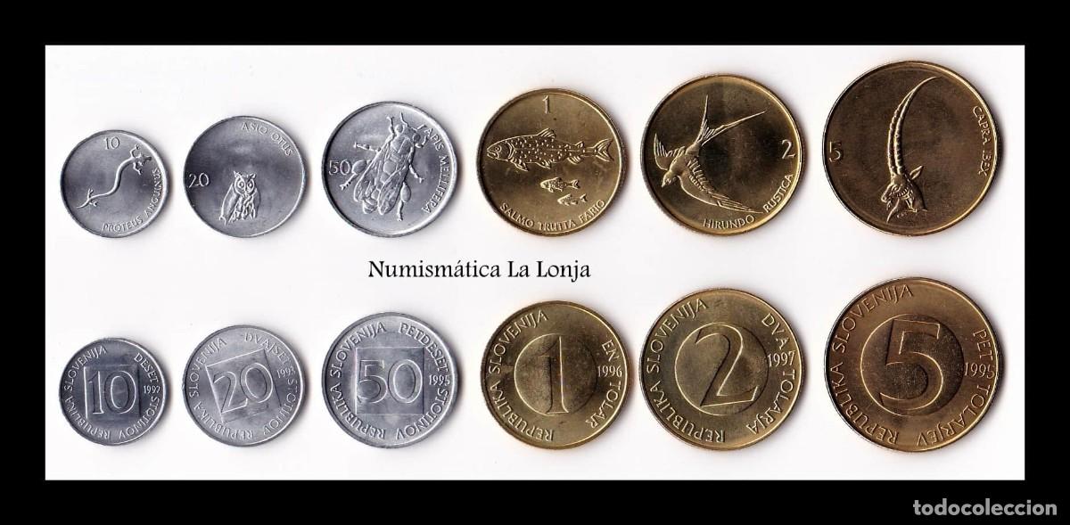 Monedas antiguas de Europa: Eslovenia Set 6 monedas 10 20 50 Stotinov 1 2 5 Tolarjev 1992-1997 Km 3-8 Sc Unc