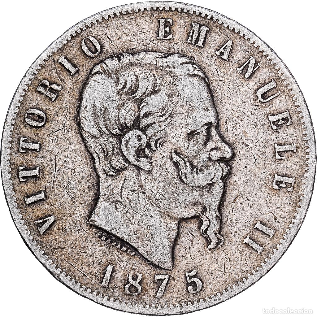 Monedas antiguas de Europa: [#1551214] Italia, Vittorio Emanuele II, 5 Lire, 1875, Milan, Plata, BC+, KM:8.3
