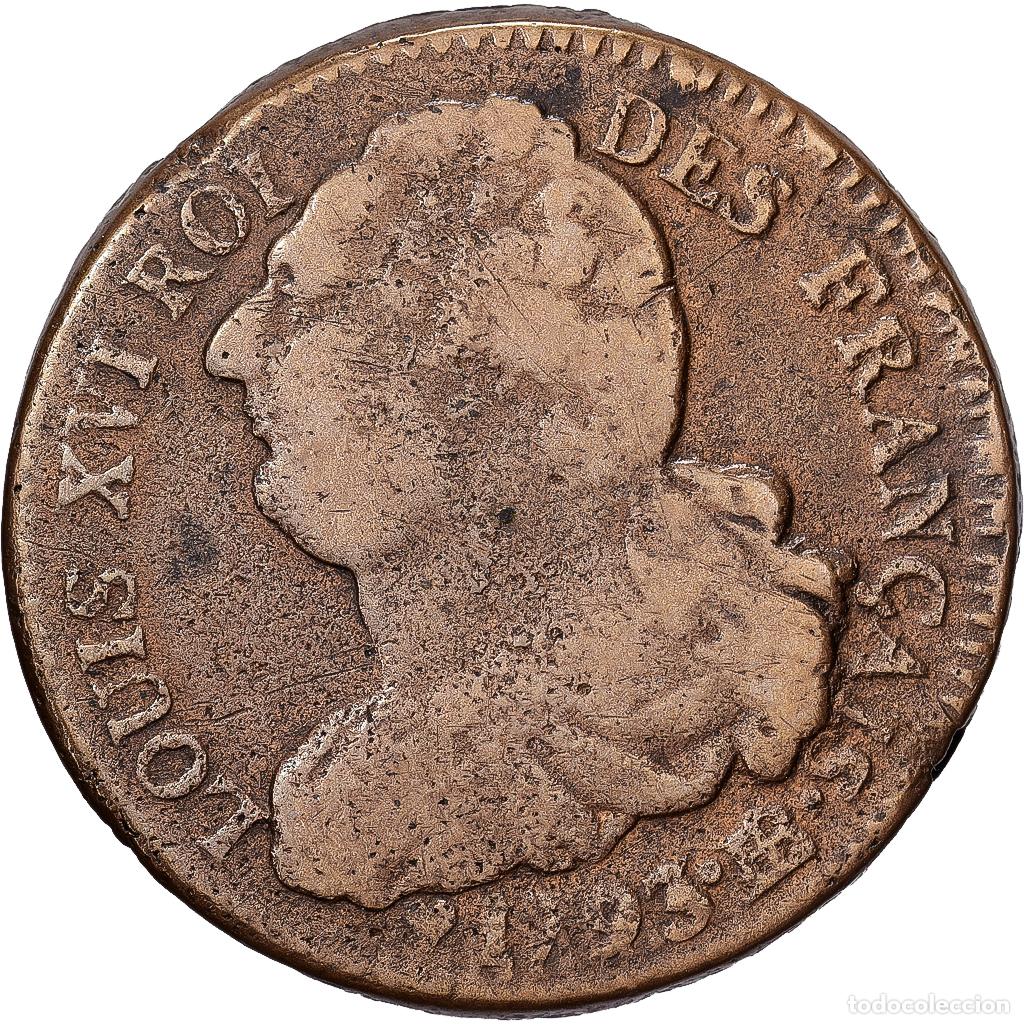 Monedas antiguas de Europa: [#1551253] Francia, Louis XVI, 2 sols fran&ccedil;ais, 1793 / AN 5, Strasbourg, Bronce