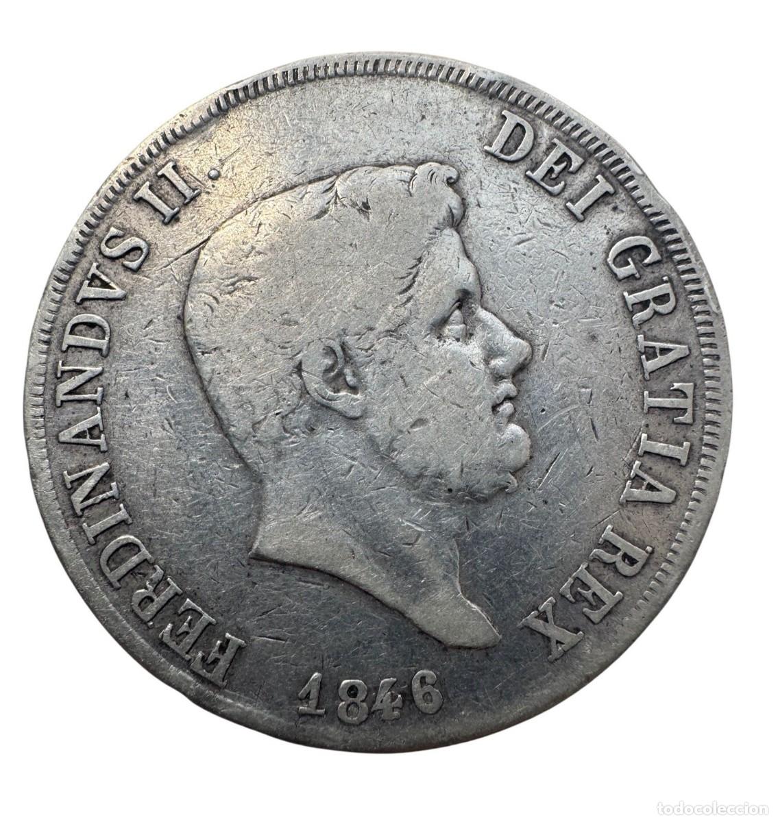 Moedas antigas da Europa: Reino de las 2 Sicilias. Fernando II 120 Grani 1846. Ag MBC/VF