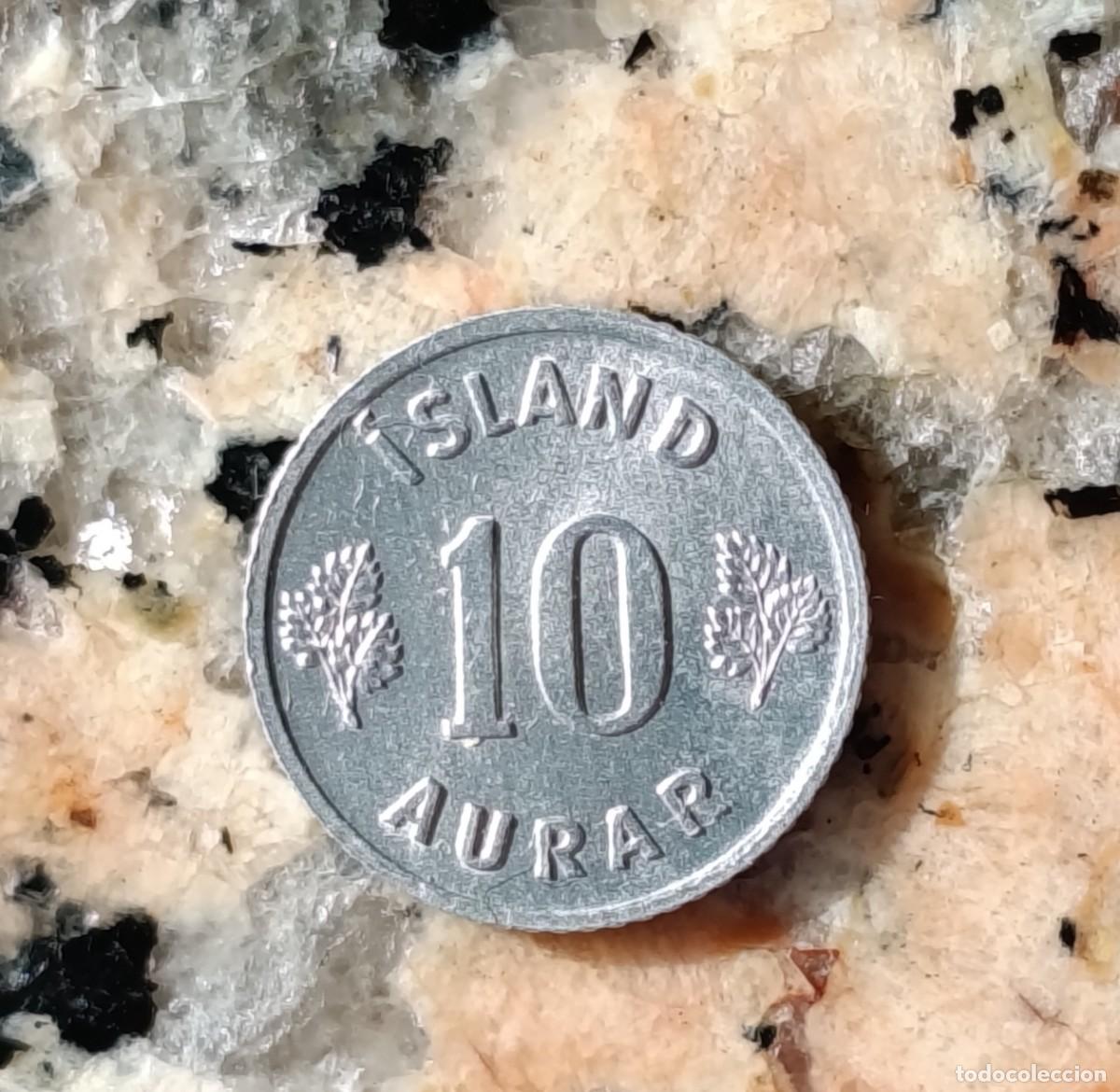 Monedas antiguas de Europa: Moneda de Islandia 10 Aurar de 1974 muy bonita