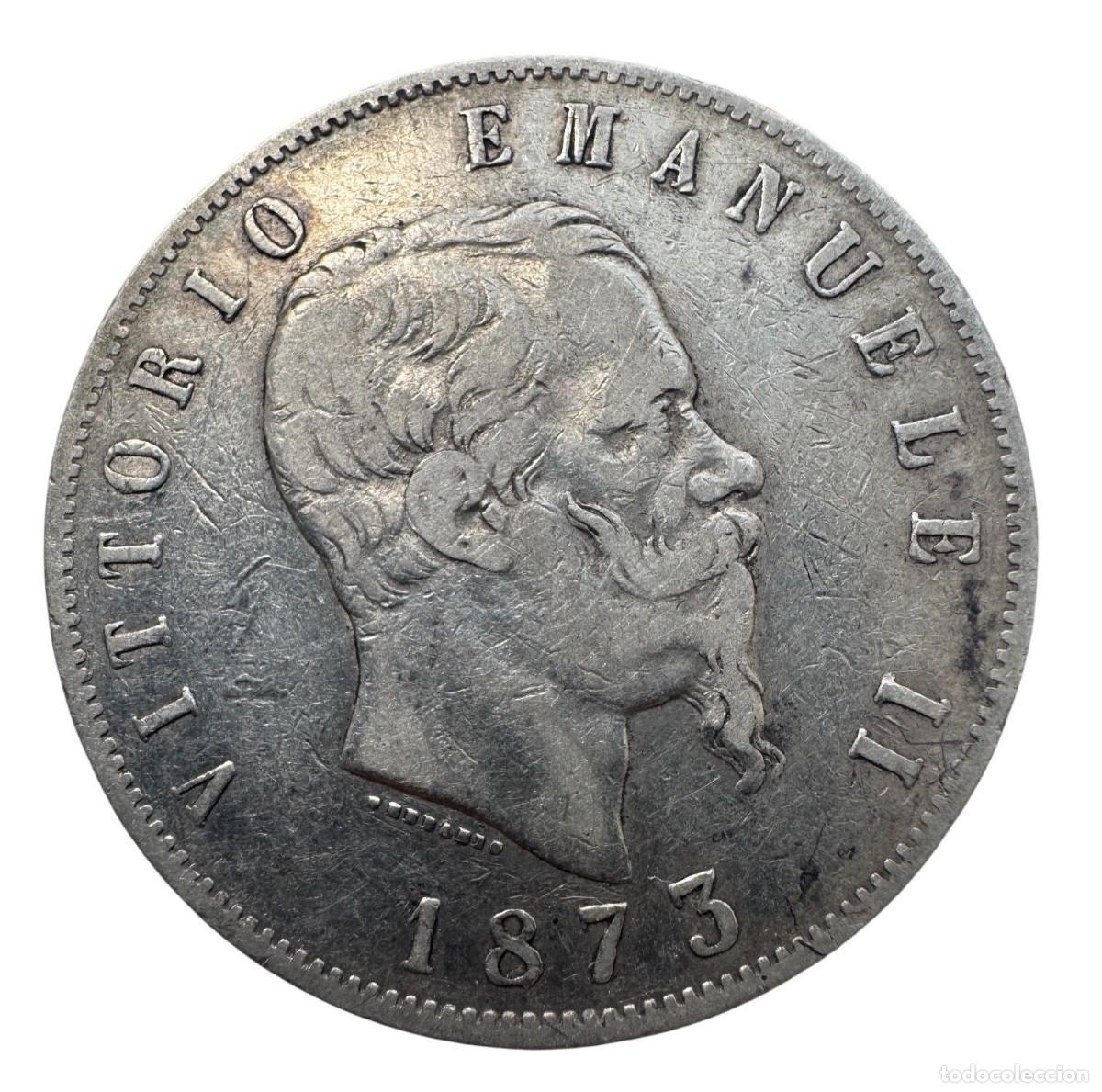 Monedas antiguas de Europa: Italia. Vittorio Emanuel II 5 Liras 1873 Milano Ag MBC/VF