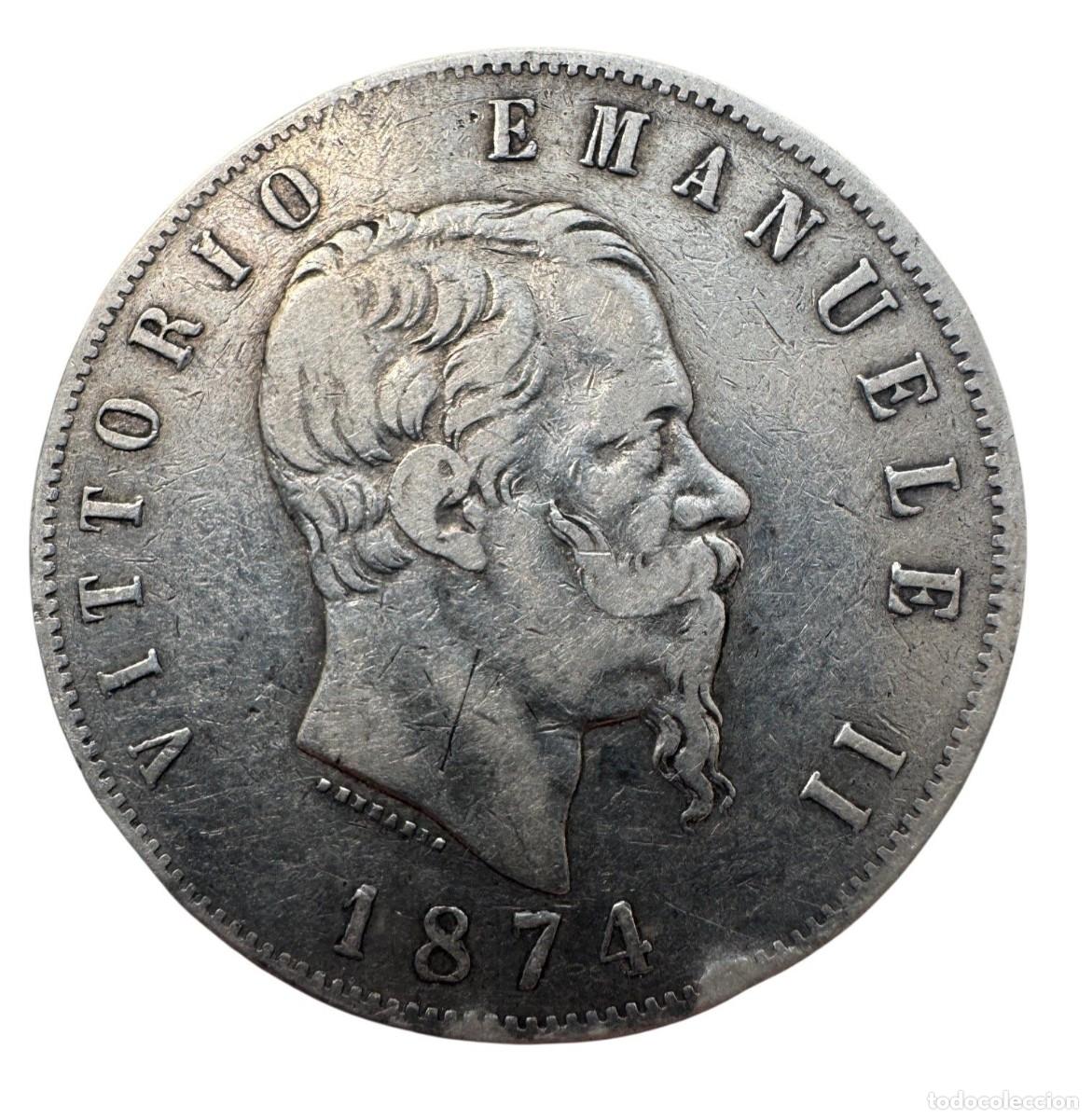 Monedas antiguas de Europa: Italia. Vittorio Emanuel II 5 Liras 1874 Milano Ag MBC/VF