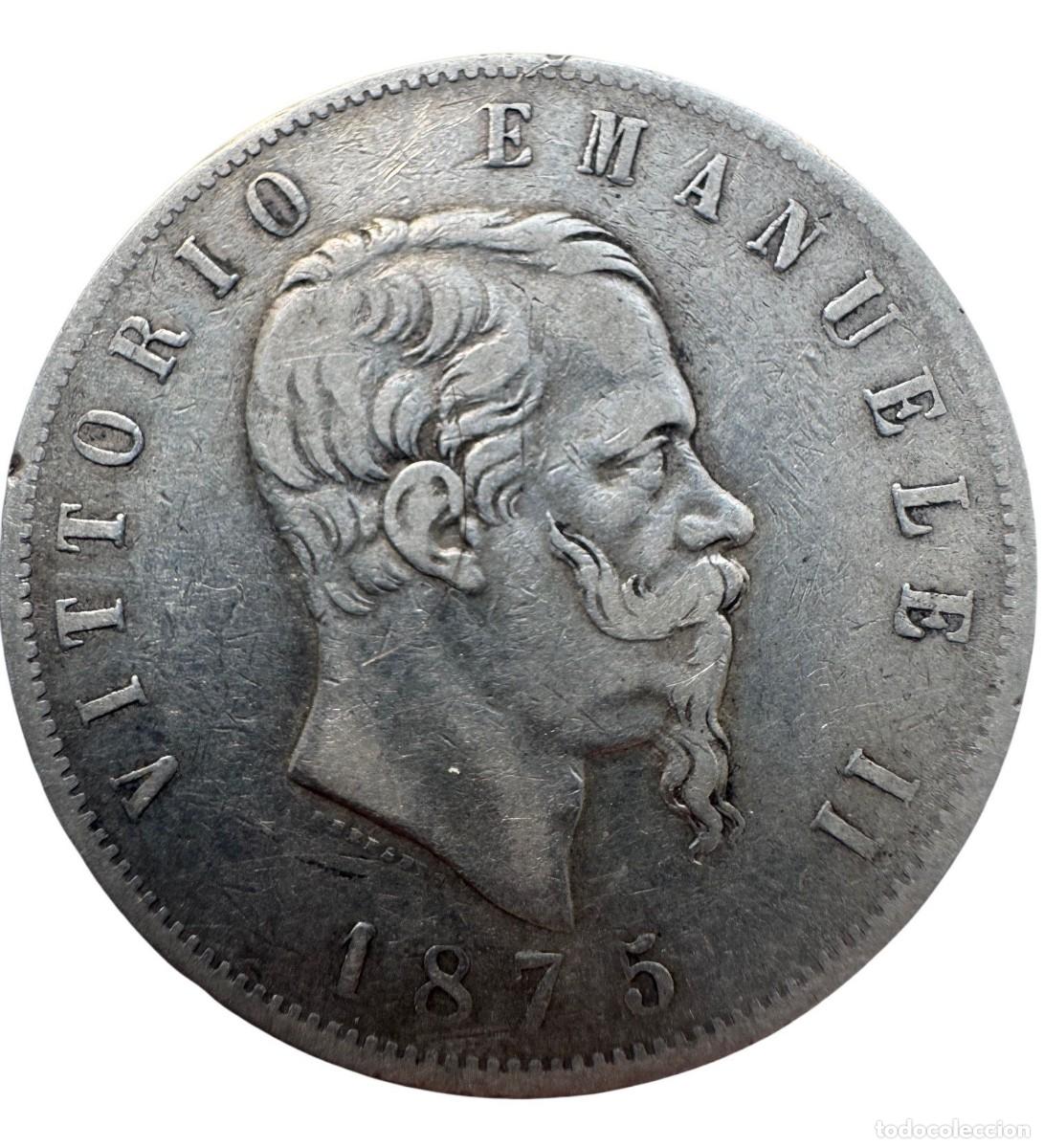Monedas antiguas de Europa: Italia. Vittorio Emanuel II 5 Liras 1875 Milano Ag MBC/VF