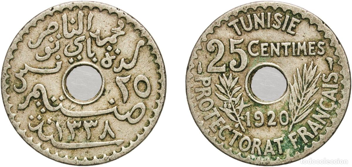 Monedas antiguas de Europa: Tunisia French Protectorate AH1338 (1920) 25 Centimes - Muhammad V Nickel brass Paris Mint (2000000