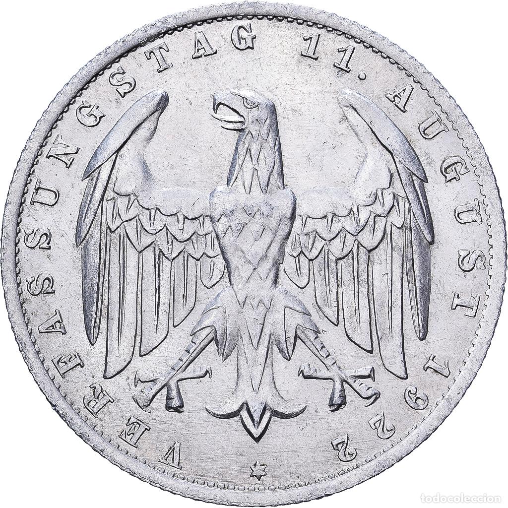 Monedas antiguas de Europa: [#1513351] Alemania, 3 Mark, Weimar Constitution, 1922, Hambourg, Aluminio, EBC, KM:29