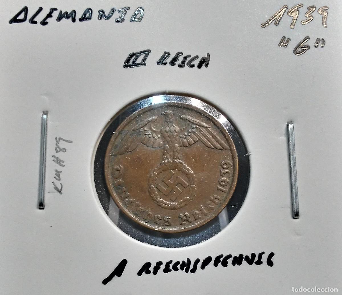 Monedas antiguas de Europa: ALEMANIA III REICH 1 REICHSPFENNIG 1939 G KM#89 MBC.