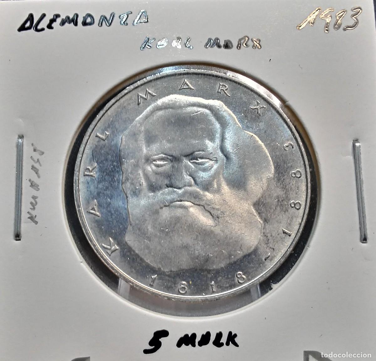 Monedas antiguas de Europa: ALEMANIA 5 MARCOS / MARK 1983 KM#158 SC UNC KARL MARX.