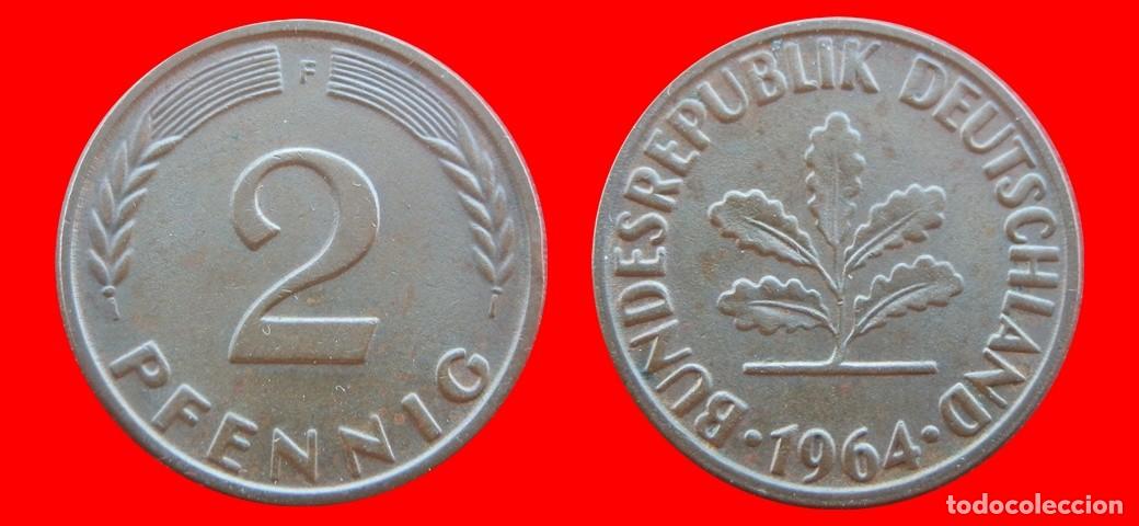 Monedas antiguas de Europa: 2 PFENNIG 1964F BRD ALEMANIA-150760