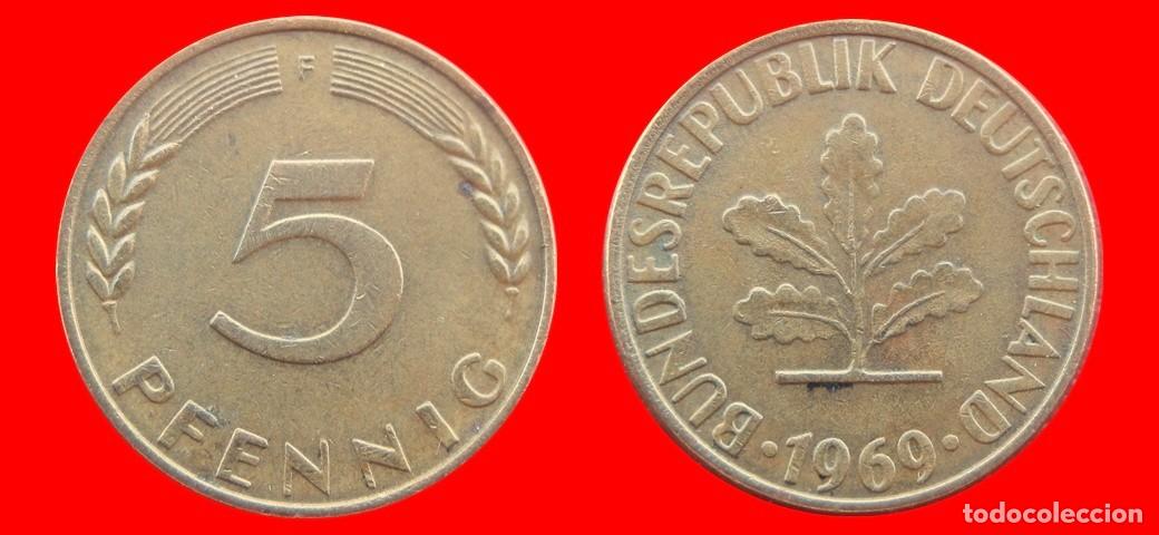 Monedas antiguas de Europa: 5 PFENNIG 1969F BRD ALEMANIA-150769