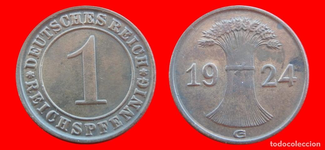 Monedas antiguas de Europa: 1 REICHSPFENNIG 1924G WEIMAR ALEMANIA-150772