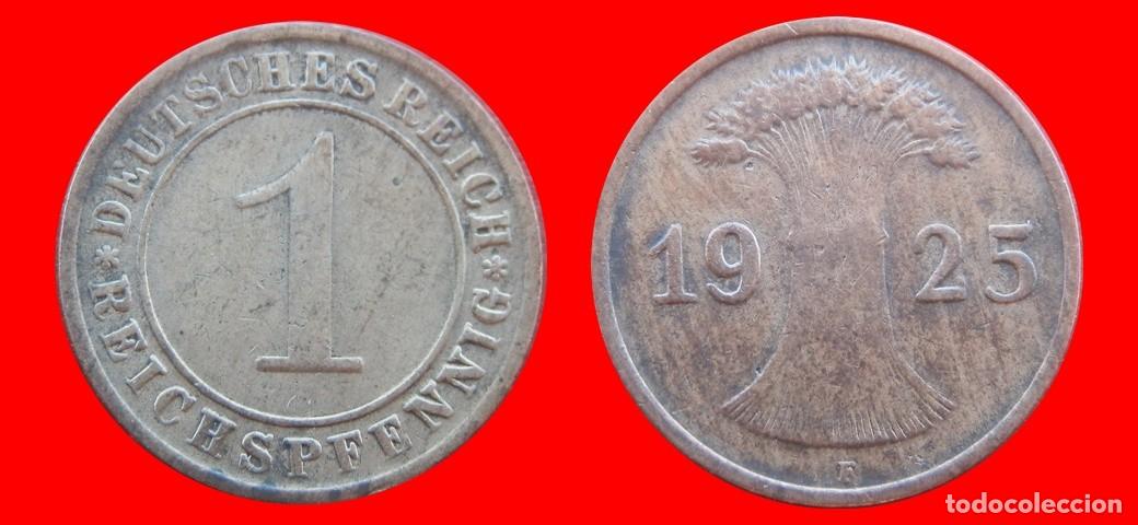 Monedas antiguas de Europa: 1 REICHSPFENNIG 1925F WEIMAR ALEMANIA-150775
