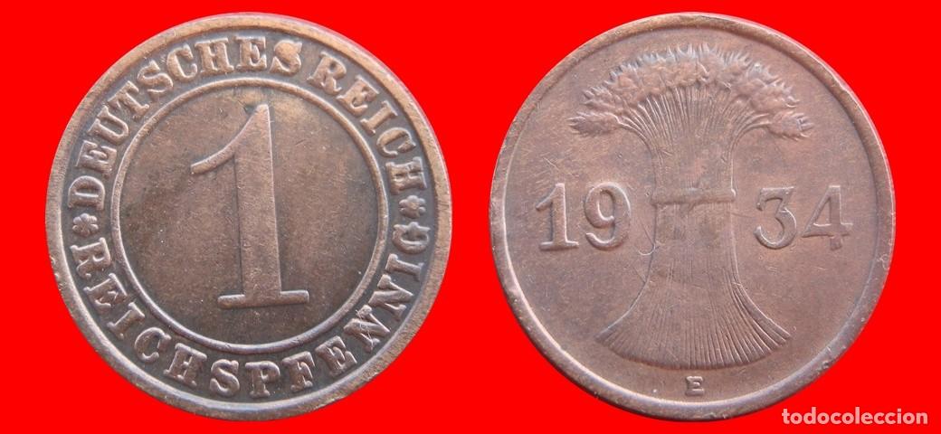 Monedas antiguas de Europa: 1 REICHSPFENNIG 1934E WEIMAR ALEMANIA-150791