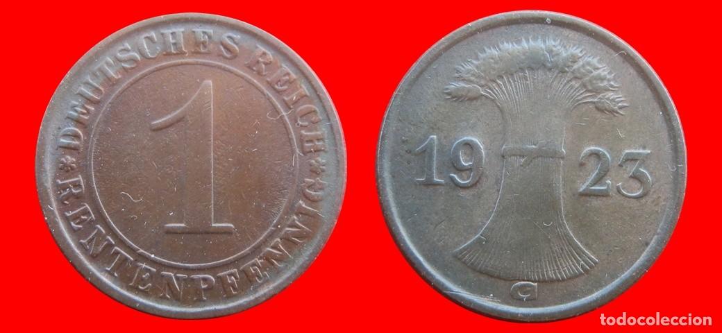Monedas antiguas de Europa: 1 RENTENPFENNIG 1923G WEIMAR ALEMANIA-150796