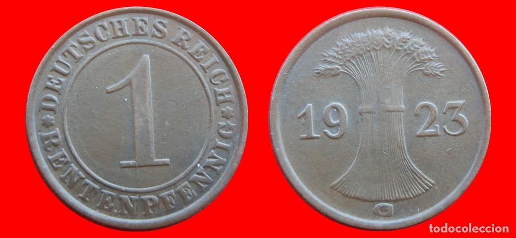 Monedas antiguas de Europa: 1 RENTENPFENNIG 1923G WEIMAR ALEMANIA-150797
