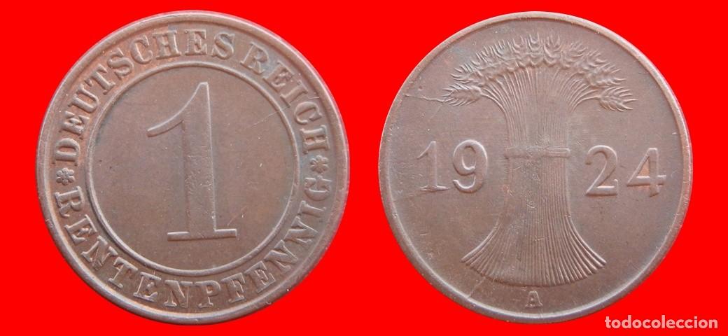 Monedas antiguas de Europa: 1 RENTENPFENNIG 1924A WEIMAR ALEMANIA-150798