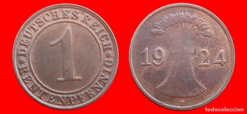 Monedas antiguas de Europa: 1 RENTENPFENNIG 1924F WEIMAR ALEMANIA-150800