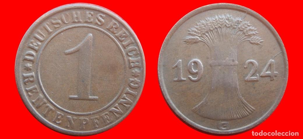 Monedas antiguas de Europa: 1 RENTENPFENNIG 1924G WEIMAR ALEMANIA-150801