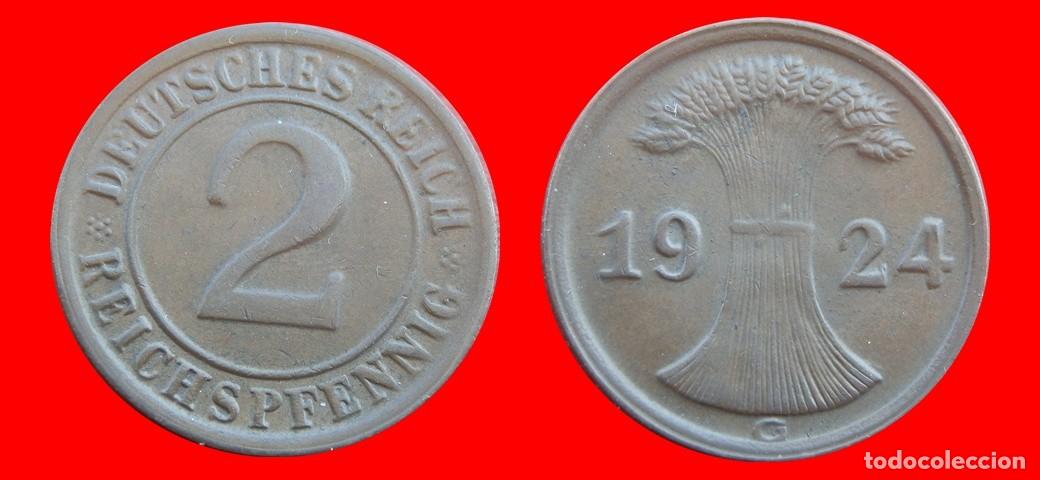 Monedas antiguas de Europa: 2 REICHSPFENNIG 1924G WEIMAR ALEMANIA-150802