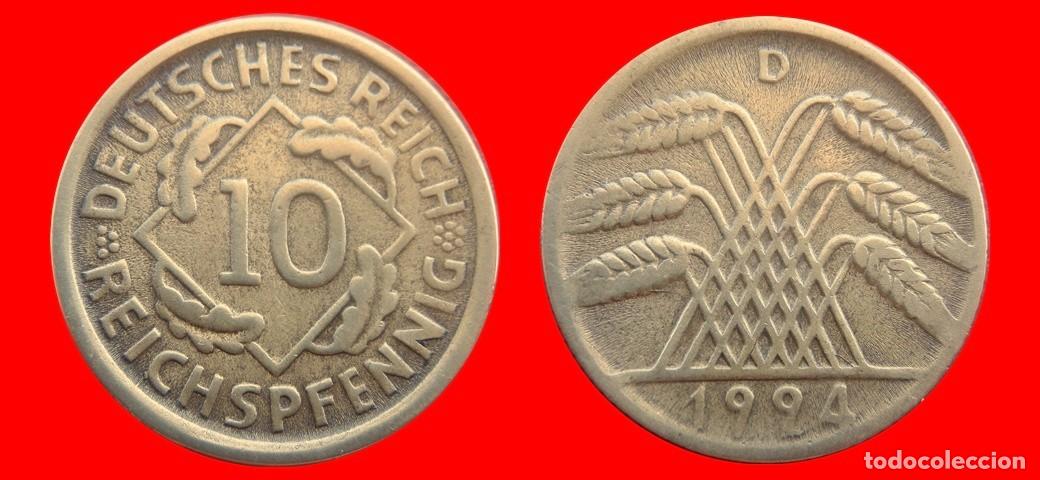 Monedas antiguas de Europa: 10 REICHSPFENNIG 1924D WEIMAR ALEMANIA-150806
