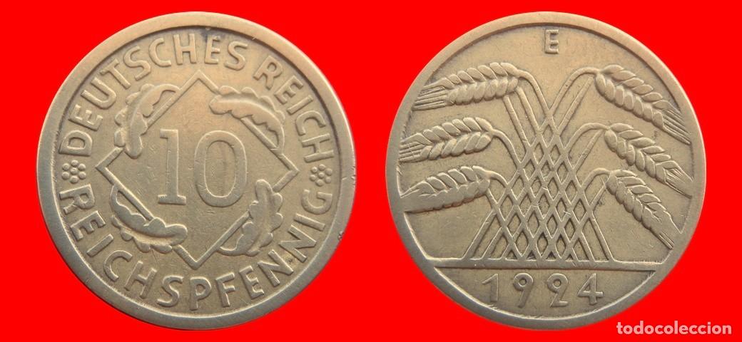 Monedas antiguas de Europa: 10 REICHSPFENNIG 1924E WEIMAR ALEMANIA-150807