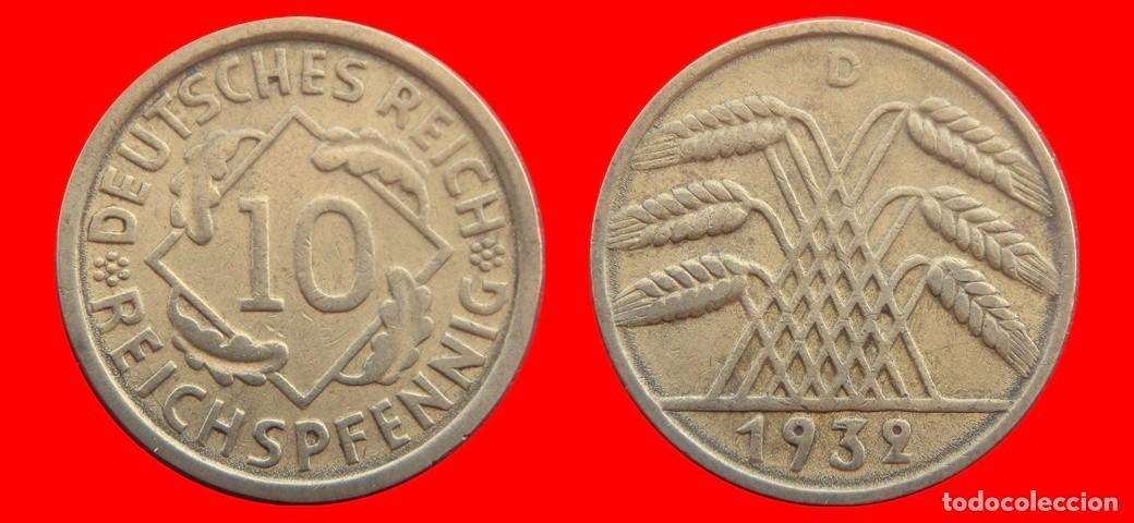 Monedas antiguas de Europa: 10 REICHSPFENNIG 1932D WEIMAR ALEMANIA-150808