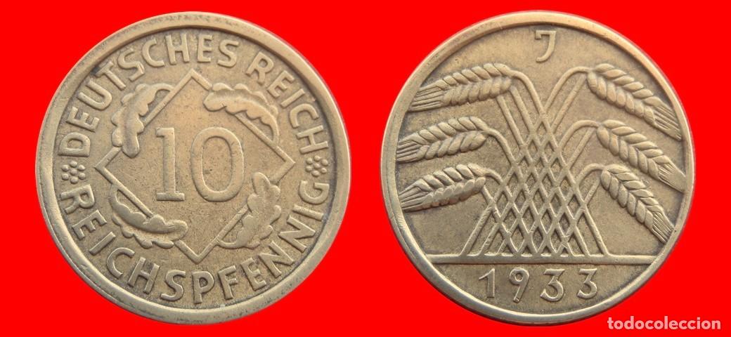 Monedas antiguas de Europa: 10 REICHSPFENNIG 1933J WEIMAR ALEMANIA-150809