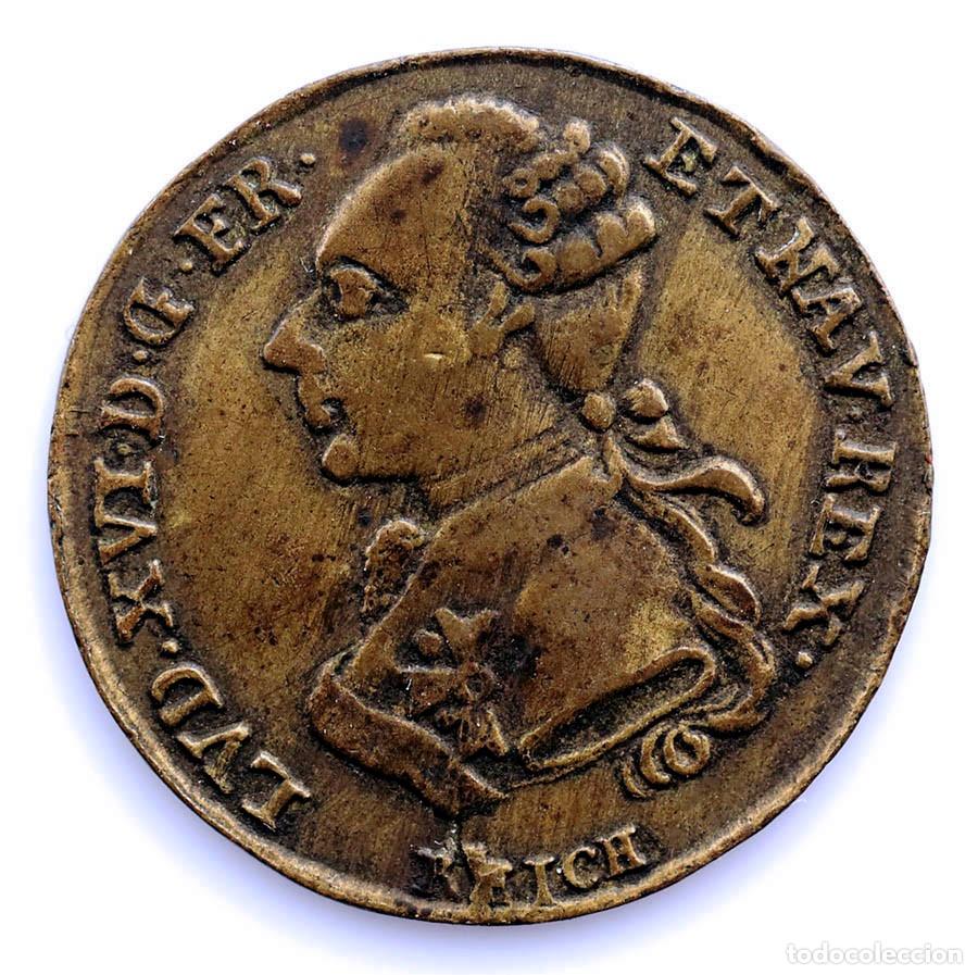 Monedas antiguas de Europa: SC-Francia-Luis XVI . Jet&oacute;n. 1791 Nuremberg. Lat&oacute;n 2,9 g.