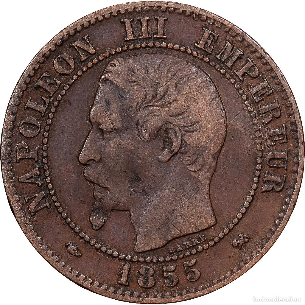 Monedas antiguas de Europa: [#1551093] Francia, Napoleon III, 2 Centimes, 1855, Rouen, Bronce, BC+, Gadoury:103